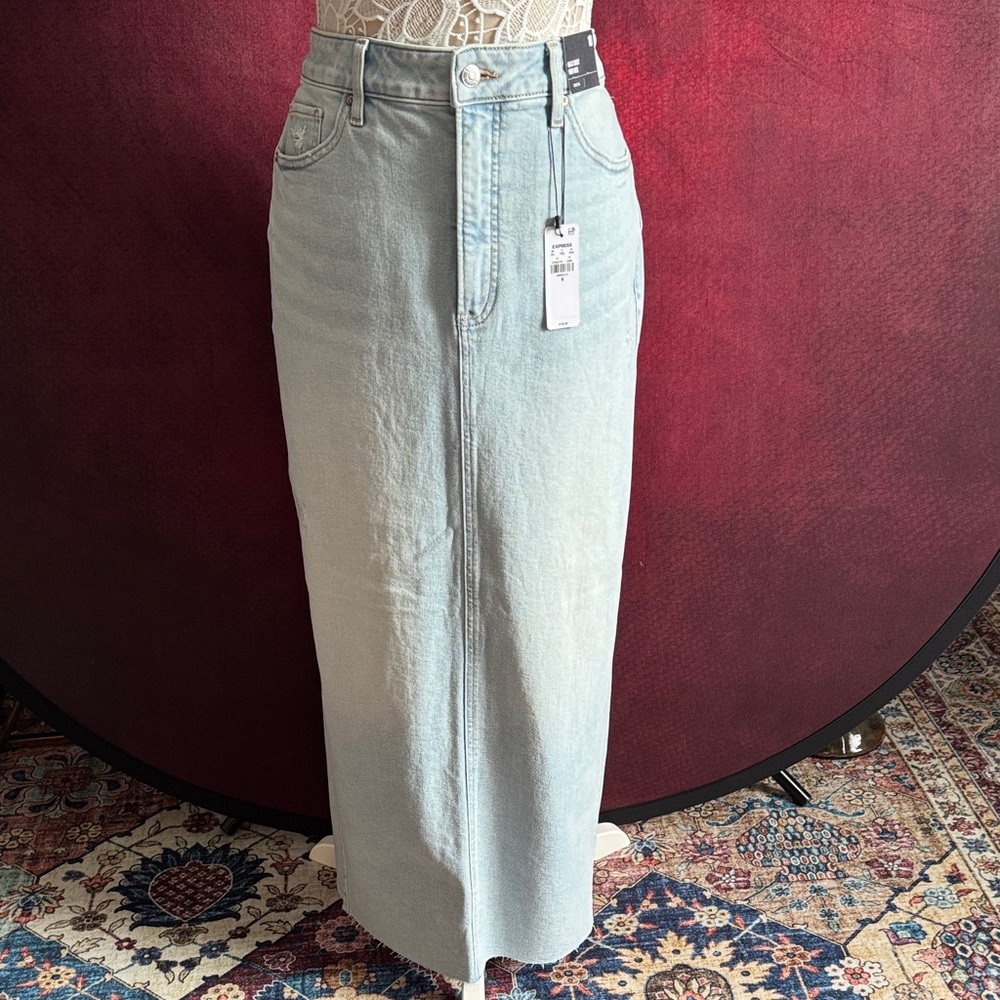 Express Light Blue Denim Maxi Skirt